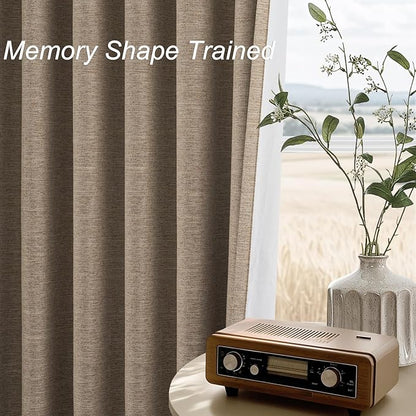 Topfinel Taupe Burlap Linen Blackout Curtains 63 Inches Long 2 Panels for Small Window Boho Farmhouse Linen Blend Texture Insulated Hook Belt Back Tab Pocket Pleated Drapes Fall Home Decor(W52 x L63)