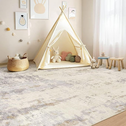 UERMEI 8x10 Area Rug Living Room Rugs - Washable Neutral Modern Abstract Soft Thin Rug Indoor Floor No Slip Rug Carpet for Bedroom Under Dining Table Home Office Decor - Light Brown/Gray
