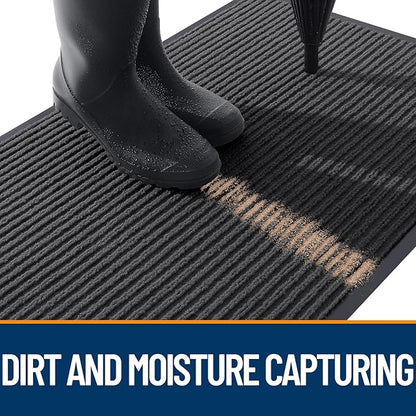 OLANLY Front Door Mat Indoor Outdoor Entrance, 2-Pack 59 x 23 Inch, Waterproof Heavy Duty Doormat, Fade Resistant, Low Profile, Easy Clean Patio Porch Welcome Floor Mats for Entry, Charcoal Grey