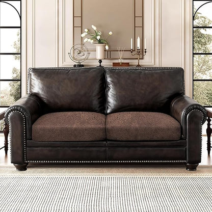 Leather Look Couch Cushion Covers Sofa Seat Slipcovers Sets Couches Furniture Protector for Sectional Armchair Loveseat Pets Kids Stretch Spandex Fabric (2 Cushion Loveseat, Brown)