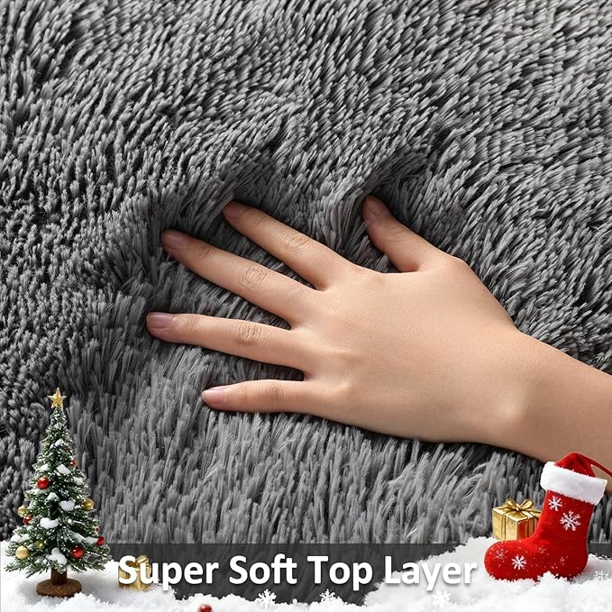 Ophanie Runner Rug for Hallway, 2x6 Upgrade Non-Slip Fluffy Soft Bedside Rugs, Bedroom Living Room Grey Shaggy Gray Carpet for Kids Girls Boys Dorm Nursery Home Decor Aesthetic