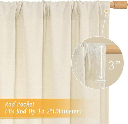LAMIT Light Beige Linen Curtains 63 inch Length for Bedroom, Soft Semi Sheer Light Filtering Window Treatments Rod Pocket Drapes for Living Room/Small Window, 2 Panels Set, 42 x 63 Inch