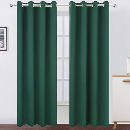 LEMOMO Blackout Curtains 66 x 95 inch/Dark Green Curtains Set of 2 Panels/Thermal Insulated Room Darkening Bedroom Curtains