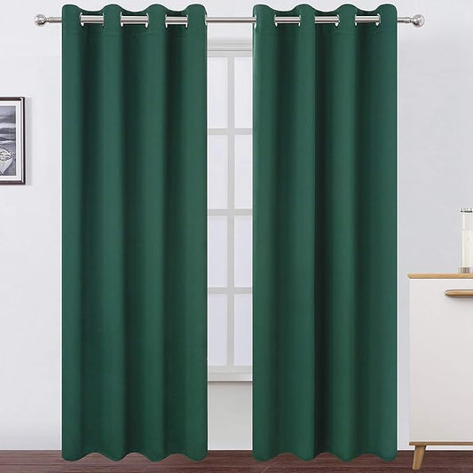 LEMOMO Blackout Curtains 66 x 95 inch/Dark Green Curtains Set of 2 Panels/Thermal Insulated Room Darkening Bedroom Curtains