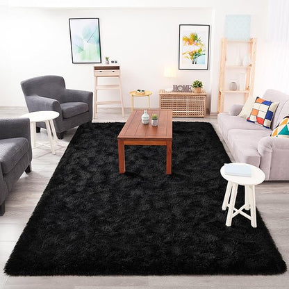 Chicrug Soft Area Rugs for Bedroom Living Room Plush Fluffy Rug 6x9 Feet, Shag Furry Area Rug Carpet Non Shedding for Nursery Children Kids Girls Room Home Decorative, Black