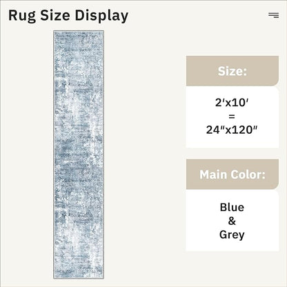 Runner Rug 2'x10' Abstract Washable Non-Slip Runner Rugs for Kitchen Bathroom Laundry Room Blue Vintage Floor Carpet Runners for Hallway Entryway