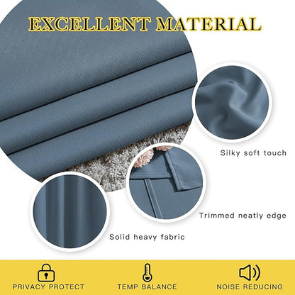NICETOWN Smoky Blue Blackout Curtains 63 inches Long, Grommet Room Darkening Window Treatment Thermal Insulated Drapes Sound Reducing for Bedroom, W46 x L63, 2 Panels