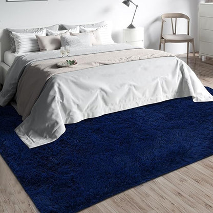 Shag Area Rugs for Bedroom Living Room,4X6 Ultra Soft Fluffy Area Rugs for Dorm, Indoor Carpet Nursery Rugs for Kids Room Home Decor, Navy Blue