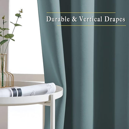 NICETOWN Greyish Blue Curtains 84 inches Long, Grommet Room Darkening Thermal Insulated Sound Dampening Window Treatments for Bedroom/Home Office, 2 Panels, W46 x L84