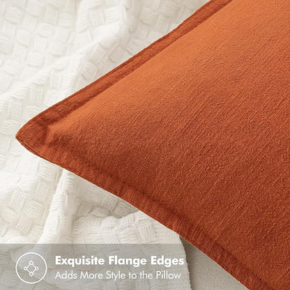 MIULEE Decorative Linen Pillow Covers 18x18 Inch Burnt Orange Boho Farmhouse Neutral Couch Throw Pillows for Bed Pack of 2 Accent Modern Pillowcase Summer Sofa Livingroom Home Decor