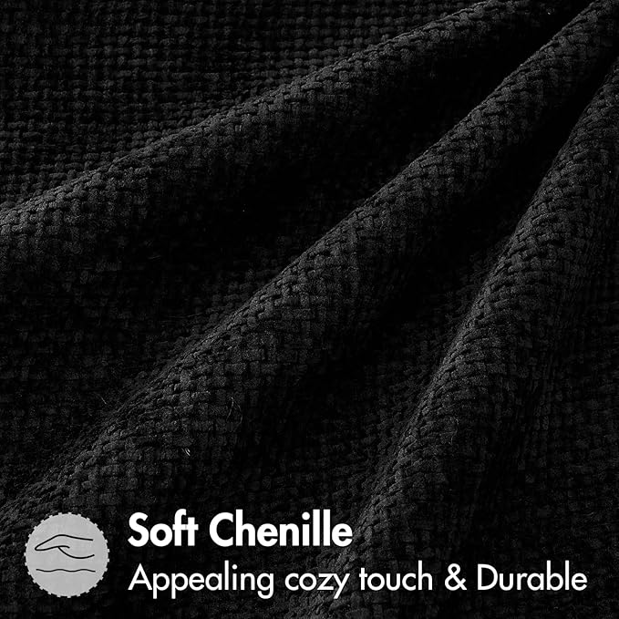 MIULEE Pack of 2 Lumbar Couch Throw Pillow Covers 20x12 Inch Black Modern Boho Accent Decorative Pillow Covers Soft Chenille Farmhouse Cushion Covers for Home Decor Bed Sofa Living Room