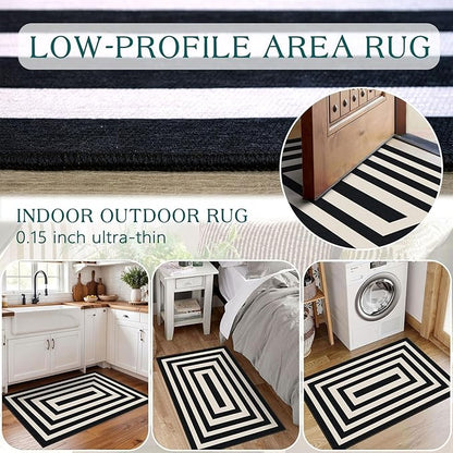 Front Door Mat Outside Entrance - 2x3 Modern Non-Slip Washable Doormat Indoor Outdoor Entrance Black White Geometric Striped Rug Small Throw Rugs for Entryway Bedroom Kitchen Front Porch Decor
