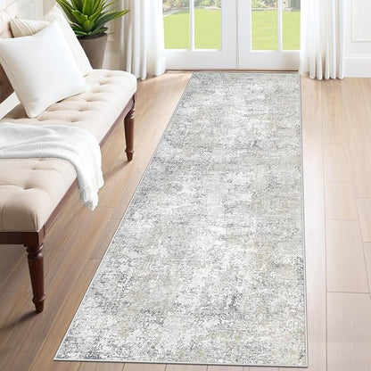 XLUEZ 2x8 Runner Rug for Hallway, Washable Modern Abstract Runner Rugs Neutral Soft Non Slip Kids Rug Stain Resistant Indoor Runners for Entryway Bedroom Kitchen Laundry Room(BeigeGrey, 2'x8')