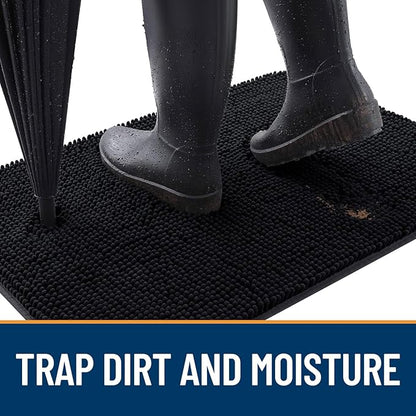 OLANLY Dog Door Mat for Muddy Paws 30x17, Absorbs Moisture and Dirt, Absorbent Non-Slip Washable Doormat, Quick Dry Chenille Mud Mat for Dogs, Entry Indoor Entryway Carpet for Inside Floor, Black