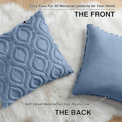decorUhome Throw Pillow Covers 22x22 Inch Set of 2, Soft Plush Faux Wool Dusty Blue Solid Couch Pillow Covers, Accent Euro Sham Farmhouse Neutral Square Pillow Cases for Sofa Bed Living Room