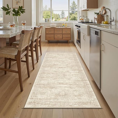 Soalmost Runner Rug 2'x6' Washable Non-Slip Runner Rugs for Kitchen Bathroom Laundry Room Beige Vintage Floor Carpet Runners for Hallway Entryway