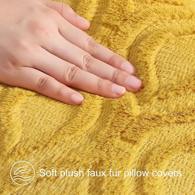 decorUhome Summer Throw Pillow Covers 12x20 Inch Set of 2, Soft Plush Faux Wool Mustard Yellow Solid Couch Pillow Covers, Accent Farmhouse Neutral Rectangle Pillow Cases for Sofa Bed Living Room