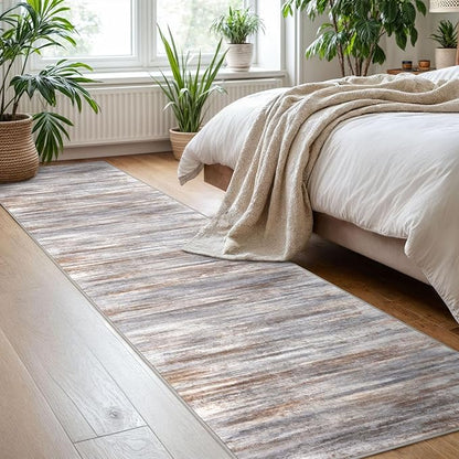KOZYFLY Modern Abstract Hallway Runner Rug, 2x8 Kitchen Rugs Non-Slip Washable Soft Striped Kitchen Runner Rugs, Print Grey Brown Carpet Runner for Entryway Bathroom Laundry Room Foyer