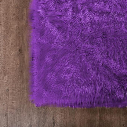 Goolela Fluffy Rug Runners 2x6 Purple Faux Sheepskin Fur Rug Washable Fuzzy Shag Rug for Living Room Bedroom Chair Couch Cover Rectangle