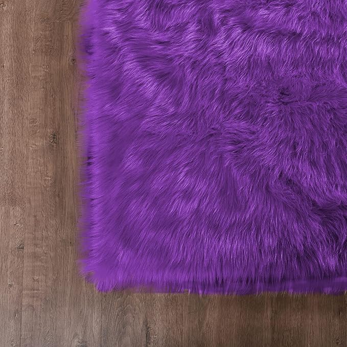 Goolela Purple Area Rug 8x10 Fluffy Fuzzy Furry Carpet for Bedroom Living Room Faux Sheepskin Fur Shaggy Rectangle