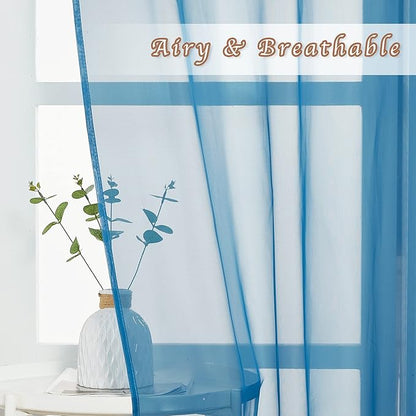 NICETOWN Living Room Sheer Curtains 96 inch Length, Grommet Airy Voile Sheer Curtains and Drapes Casual Light Filtering Window Treatments for Bedroom, Turquoise, 2 Panels=108 inch Wide