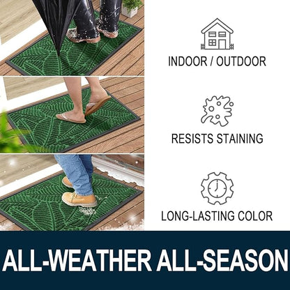 Colorxy Waterproof Doormat, Sturdy Natural Rubber Front Indoor Mat, Non Slip Low Profile Indoor Outdoor Door Mats, Stain and Fade Resistant Floor Mat, Easy Clean Patio Entrance Mat, 71''x47'', Green
