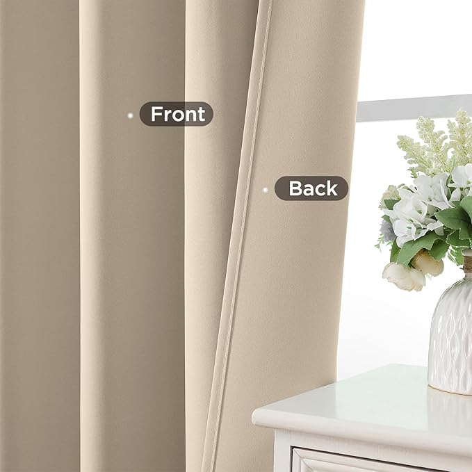 CUCRAF Light Beige Blackout Curtains 84 inch Length 2 Panels Set, Rod Pocket Room Darkening Drapes for Bedroom Living Room, Insulated Thermal Light Blocking Window Curtain (W52 x L84 Inch)