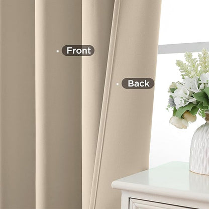 CUCRAF Light Beige Blackout Curtains 84 inch Length 2 Panels Set, Rod Pocket Room Darkening Drapes for Bedroom Living Room, Insulated Thermal Light Blocking Window Curtain (W52 x L84 Inch)