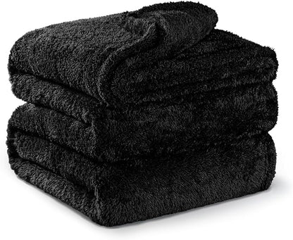 Exclusivo Mezcla Plush Fuzzy Fleece Bed Blanket King Size, Super Soft, Fluffy and Warm Blankets for Couch, Bed, All Season (Black, 90x104 inches)