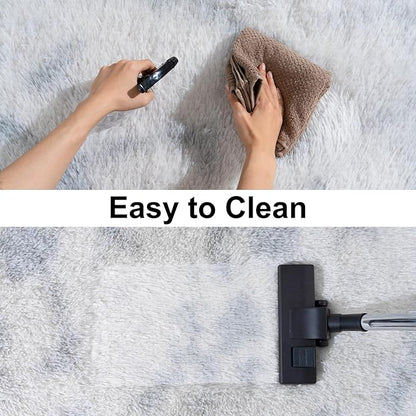 Ultra Soft Runner Rugs for Bedroom Hallways with Upgraded Non-Slip Rubber Backing & Thick Memory Sponge, 2x4 Feet Fluffy Shag Throw Area Rug for Bedside Dorm Tie-dye Light Grey