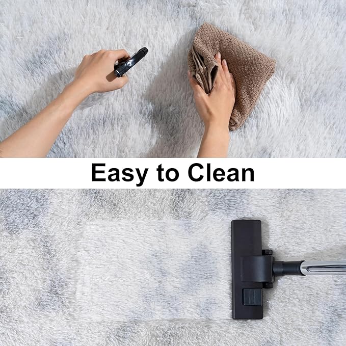 Ultra Soft Runner Rugs for Bedroom Hallways with Upgraded Non-Slip Rubber Backing & Thick Memory Sponge, 2x3 Feet Fluffy Shag Throw Area Rug for Bedside Dorm Tie-dye Light Grey