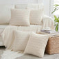 Fancy Homi 4 Packs Boho Cream Decorative Throw Pillow Covers 24x24 Inch for Living Room Couch Bed Sofa, Rustic Modern Farmhouse Home Decor, Soft Plush Corduroy Beige Cute Square Cushion Case 60x60 cm