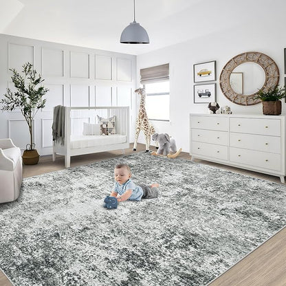 XLUEZ 8x10 Area Rugs for Living Room, Washable Modern Abstract Large Area Rug Neutral Soft Non Slip Kids Rug Stain Resistant Indoor Carpet for Bedroom Nursery Dining Room Playroom(Grey, 8'x10')