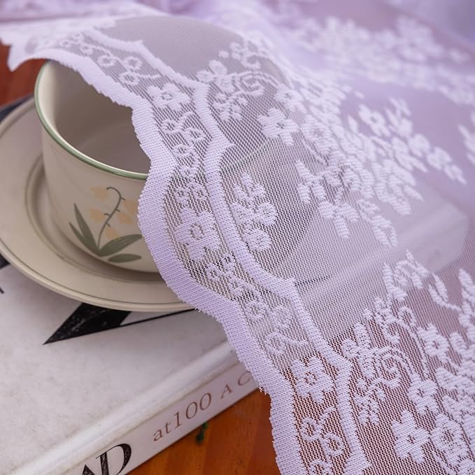 YJ YANJUN Vintage Lace Curtains 63 Inch Length-Victorian Floral Pattern Lavender Sheer Curtain Panels for Living Room Bedroom,Light Filtering, Romantic Girly Drapes 2 Panels 52W x 63L Light Purpel
