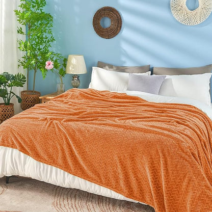 inhand Rust Fleece Twin Blanket, Super Soft Flannel Cozy Blankets for Adults, Lightweight Leaves Pattern Fuzzy Blanket for Couch Sofa Bed Office, Warm Plush Blankets for All Season, 60x90 Inches