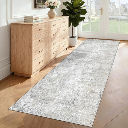 XLUEZ 2x8 Runner Rug for Hallway, Washable Modern Abstract Runner Rugs Neutral Soft Non Slip Kids Rug Stain Resistant Indoor Runners for Entryway Bedroom Kitchen Laundry Room(BeigeGrey, 2'x8')