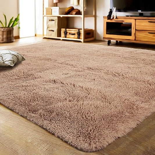 LOCHAS Ultra Soft Indoor Modern Area Rugs Fluffy Living Room Carpets for Children Bedroom Home Decor Nursery Rug Girls 6x9 Feet, Light Tan