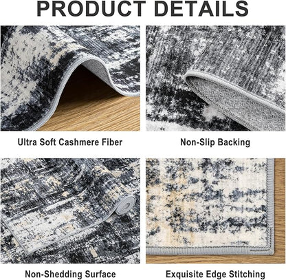 6x9 Area Rugs for Living Room - Washable Rug Modern Abstract Soft Large Neutral Non-Slip Carpet Indoor Floor Thin Carpets for Bedroom Dining Room Farmhouse Nursery Home Office Black Gold