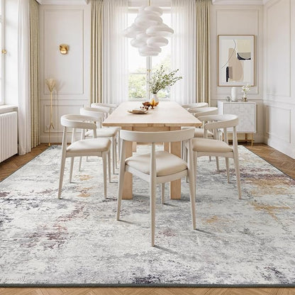 Rugflix 10x14 Area Rugs for Living Room, Washable Large Rug Stain-Resistant Low Pile, Modern Neutral Carpet for Dining Room Home Office Kid Room Nursery Bedroom, Grey Brown