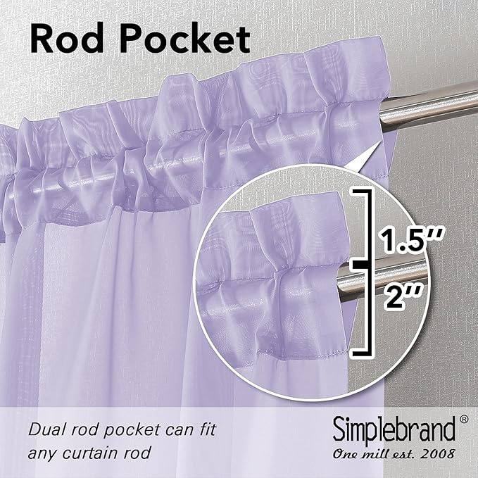 Simplebrand Lavender Sheer Curtains 84 Inches Long, Light Filtering Rod Pocket Solid Color Window Sheer Curtain Panels, Elegant Curtains & Drapes for Living Room, Bedroom 2 Panels (42" W x 84" L)