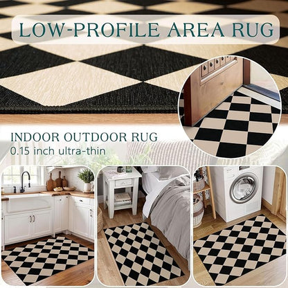 Front Door Mat Outside Entrance - 2x3 Black Tan Non-Slip Washable Doormat Indoor Outdoor Mat Entry Rug Geometric Diamond Small Throw Rugs for Entryway Kitchen Front Porch Decor