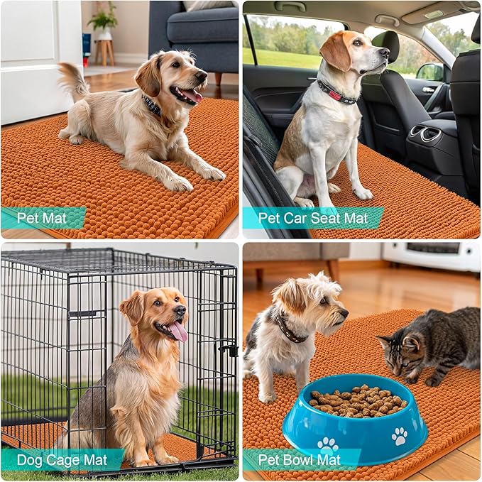 OLANLY Dog Door Mat for Muddy Paws 47x20, Absorbs Moisture and Dirt, Absorbent Non-Slip Washable Doormat, Quick Dry Chenille Mud Mat for Dogs, Entry Indoor Entryway Carpet for Inside Floor, Clay