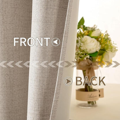 MIULEE Linen Textured Curtains for Bedroom Solid 100% Blackout Thermal Insulated Taupe Grommet Room Darkening Curtains & Drapes Luxury Decor for Living Room Nursery 52 x 63 Inch (2 Panels)