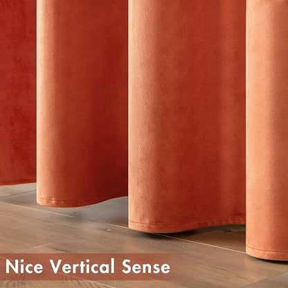 MIULEE Orange Velvet Curtains for Fall Living Room Thermal Insulated Soundproof Room Darkening Terracotta Blackout Curtains/Grommet Window Rust Drapes for Home Theatre 52 x 84 Inch Set of 2