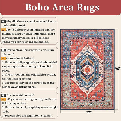 SERISSA 6x8 Area Rugs for Living Room, Large Washable Non-Slip Boho Rug, Ultra Soft Vintage Rust Oriental Tribal Print Distressed Carpet for Bedroom Dining Room Dorm Office Home Decor