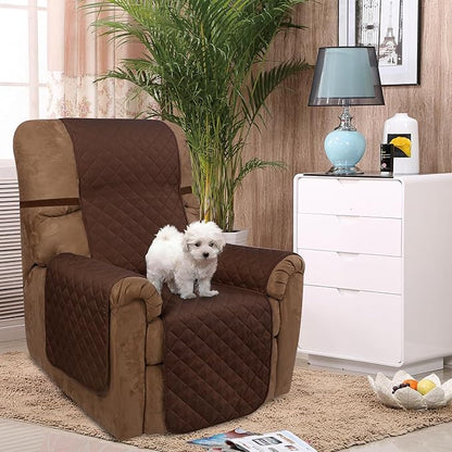 U-NICE HOME Recliner Chair Covers Reversible Quilted Water Repellent Pet Protectors with Elastic Straps (23''Recliner Small, Brown/Beige)