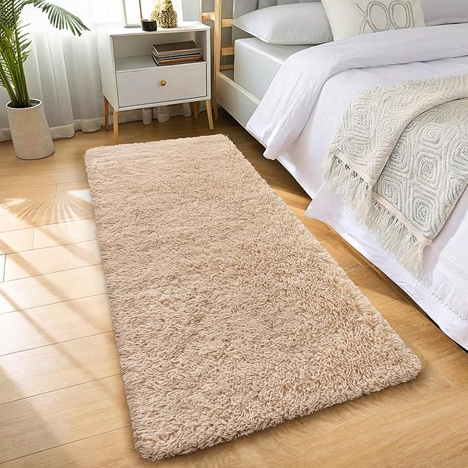 OLANLY 3x8 Machine Washable Runner Rugs for Hallway, Soft Fluffy Shaggy Bedside Rugs for Bedroom, Living Room, Indoor Floor Carpet for Kids Girls and Boys, Nursery Rooms, Home Decor Aesthetic, Beige