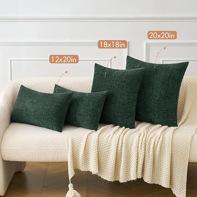 MIULEE Pack of 2 Green Throw Pillow Covers 16x16 Inch Soft Chenille Pillow Covers for Sofa Living Room Couch Solid Dyed Cases