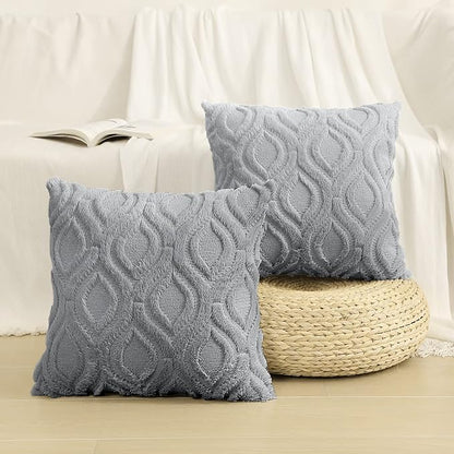 decorUhome Throw Pillow Covers 26x26 Inch Set of 2, Soft Plush Faux Wool Grey Solid Couch Pillow Covers, Accent Euro Sham Farmhouse Neutral Square Pillow Cases for Sofa Bed Living Room