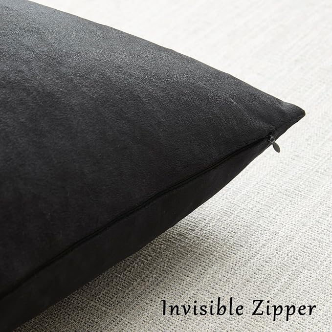 GIGIZAZA Black Velvet Pillow Covers 18x18,Decorative Square Throw Pillows Modern Covers Small Solid Living Room Pillow Cases for Couch Pack of 2